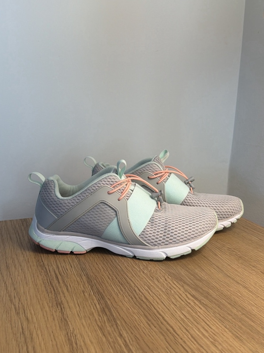 Vionic Light Gray and Mint Athletic Slip-On Sneakers with Coral Accents